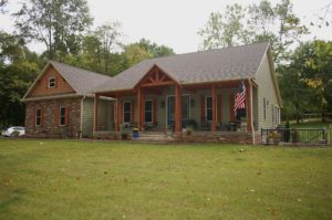 Custom timber frame home built by Mt. Tabor Builders of Clear Spring, MD.