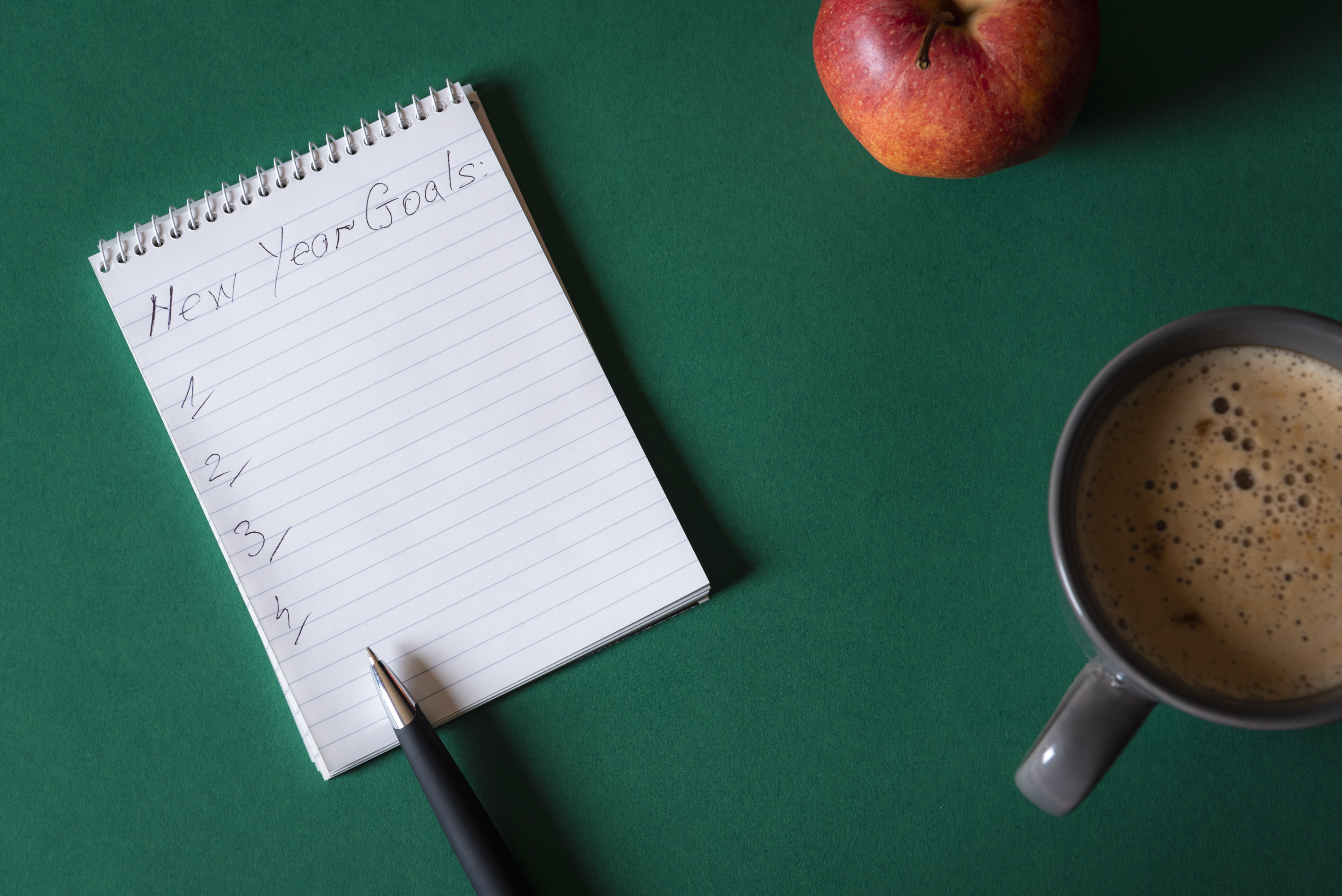 Notebook with new year goals.